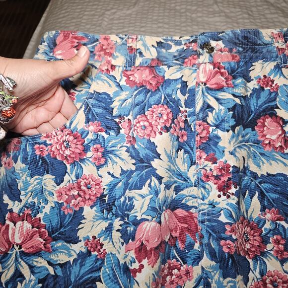 MDM Designs Skirt Womens 20W Blue Pink Floral Vintage USA Made Denim Maxi Skirt - Picture 3 of 11